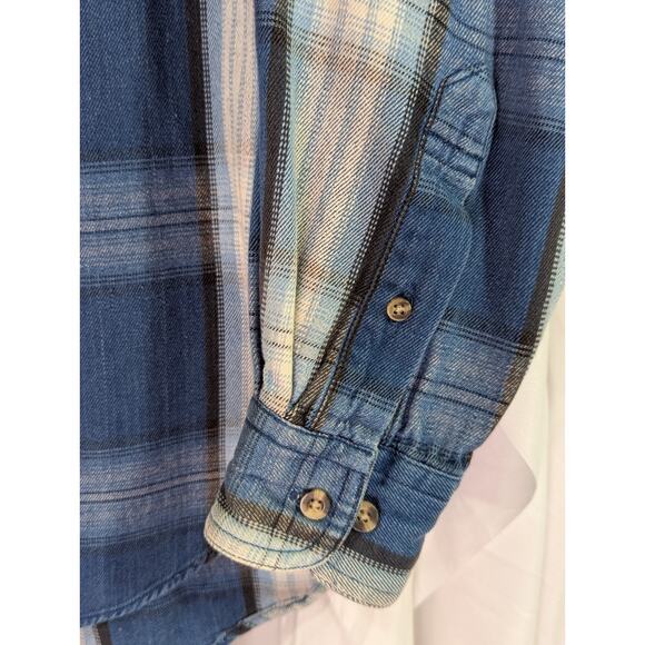 Lee Blue/Ivory Plaid Cotton Button Up Long Sleeve 1 Pocket Vintage Size Large - Picture 4 of 12